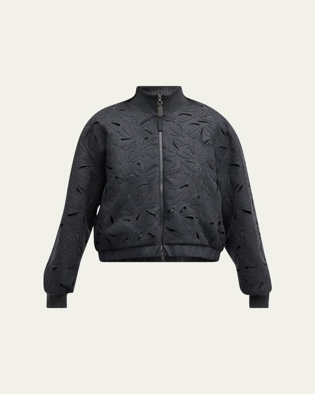 Laser-Cut Floral Bomber Jacket